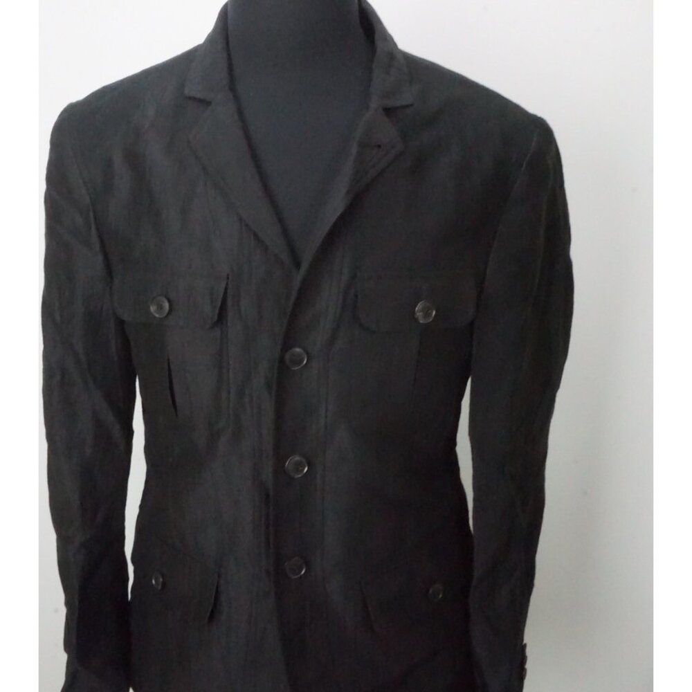 John Varvatos Linen Blend Black Front Panel Multi Pocket Jacket Sz 38 Brand New 
